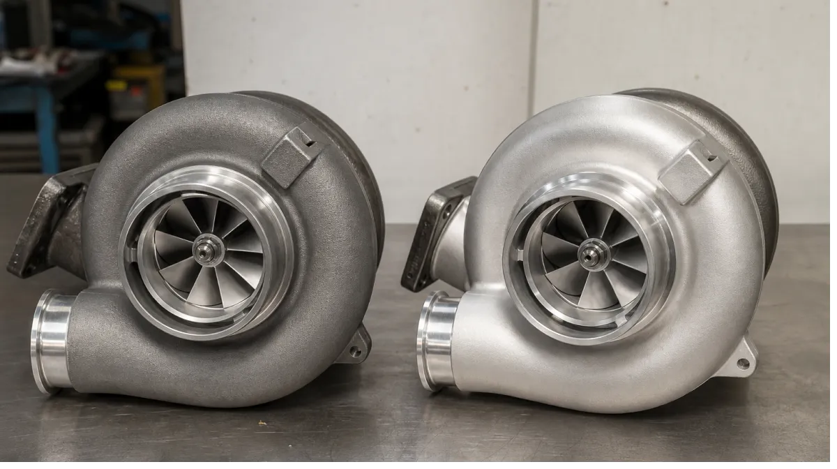 New aftermarket and remanufactured heavy-duty diesel turbochargers compared side by side