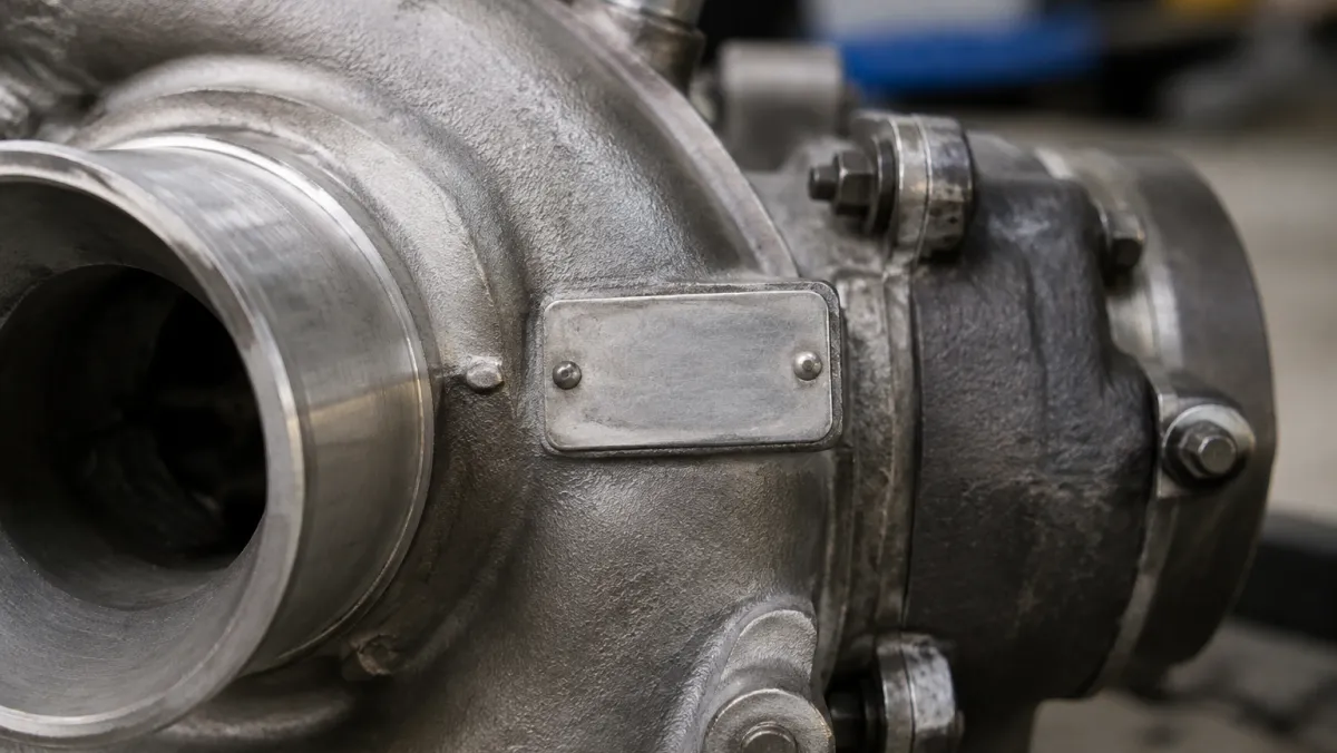 Factory compound twin turbo arrangement on a Cat C15 ACERT diesel engine showing high-pressure and low-pressure units